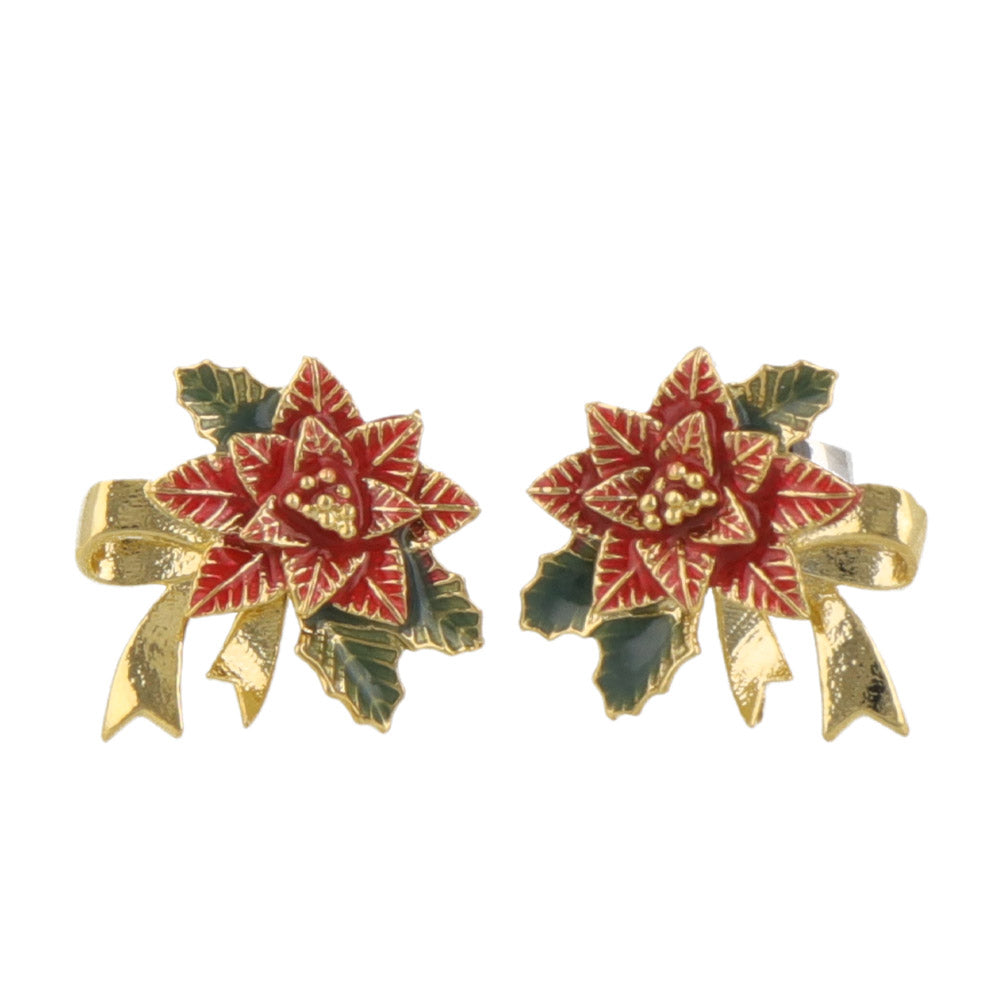Poinsettia Ornament Stud Earrings