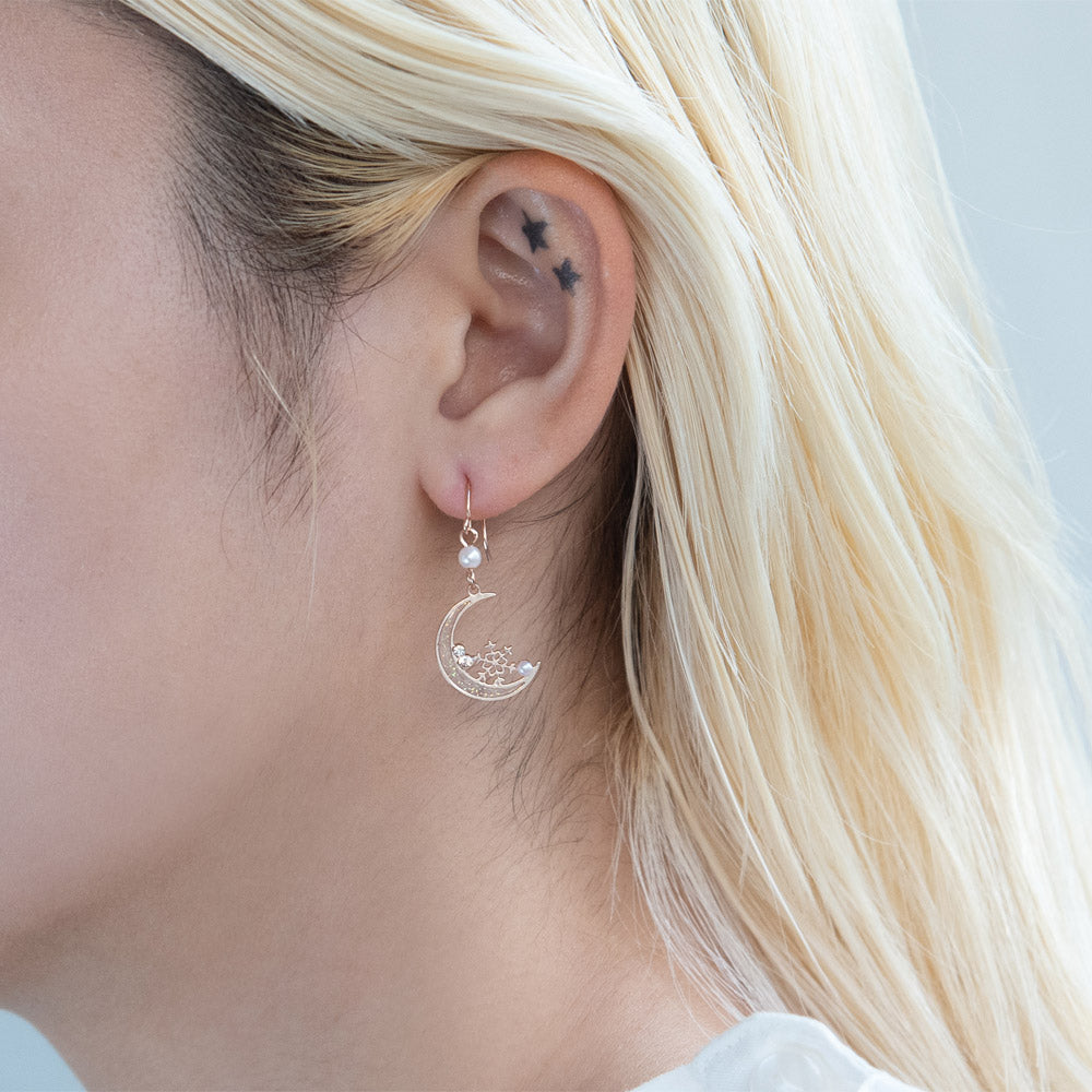 Snowflake and Crescent Moon Earrings