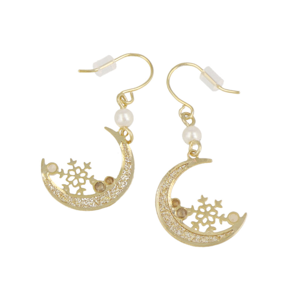 Snowflake and Crescent Moon Earrings