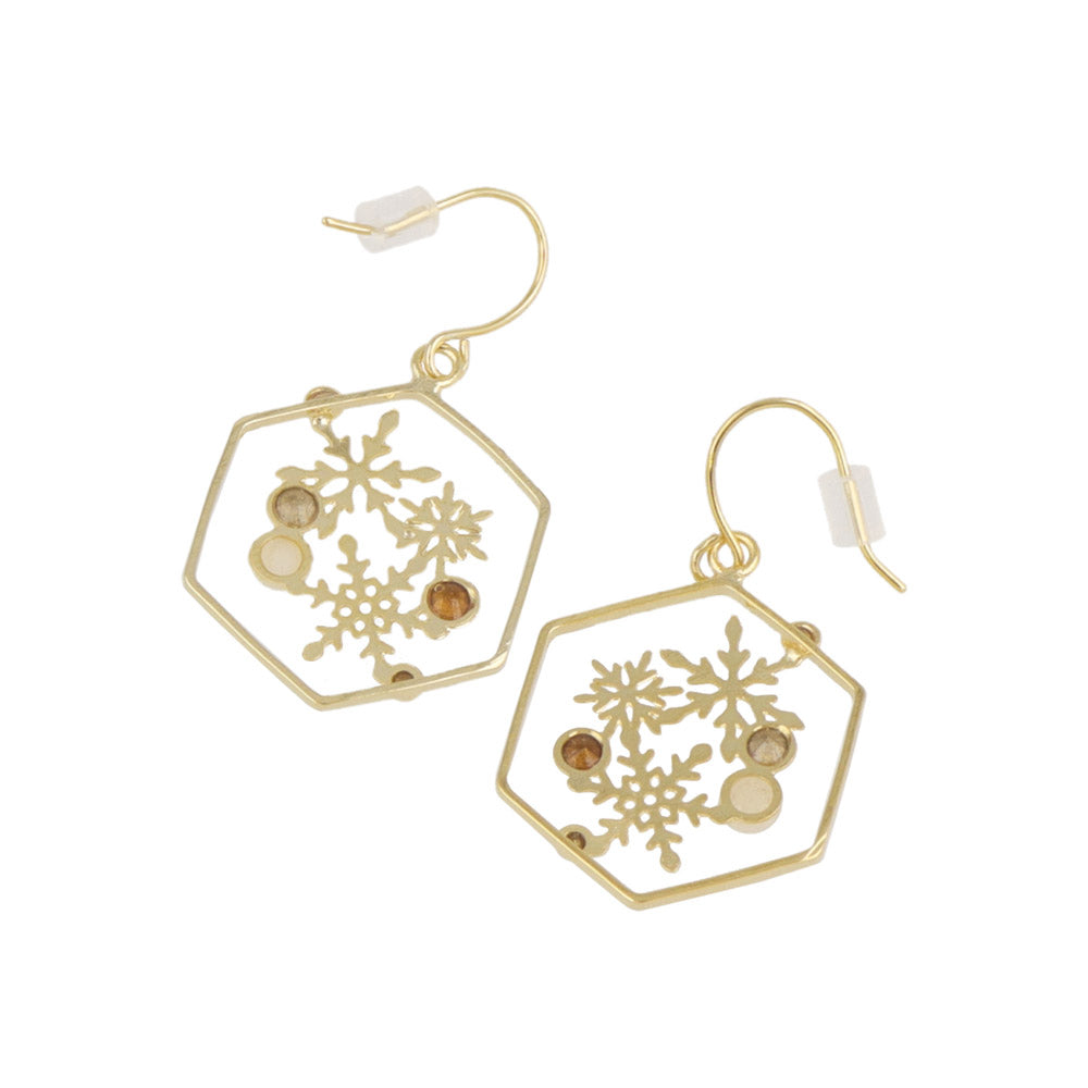Snowflake Hexagon Hoop Drop Earrings