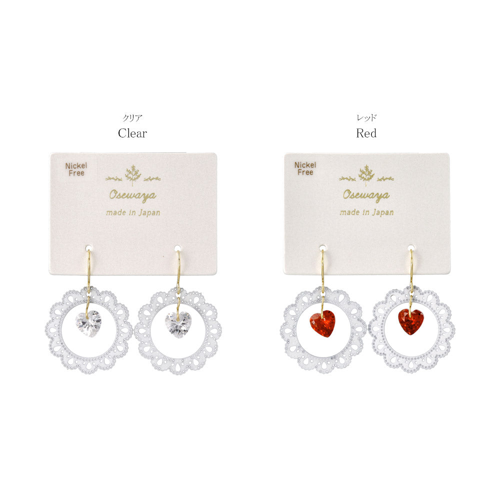 Lace Circle Heart Stone Earrings