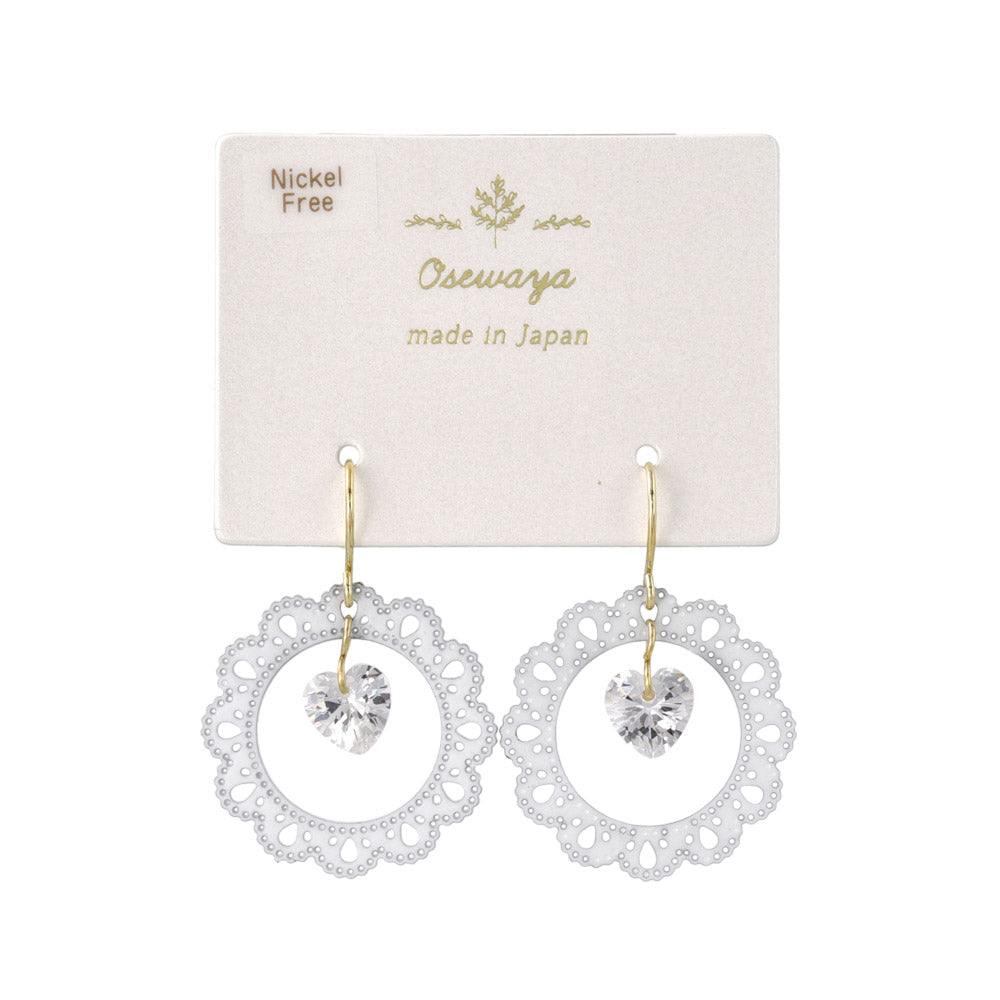 Lace Circle Heart Stone Earrings