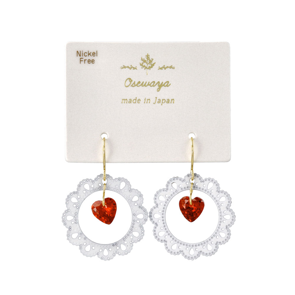 Lace Circle Heart Stone Earrings