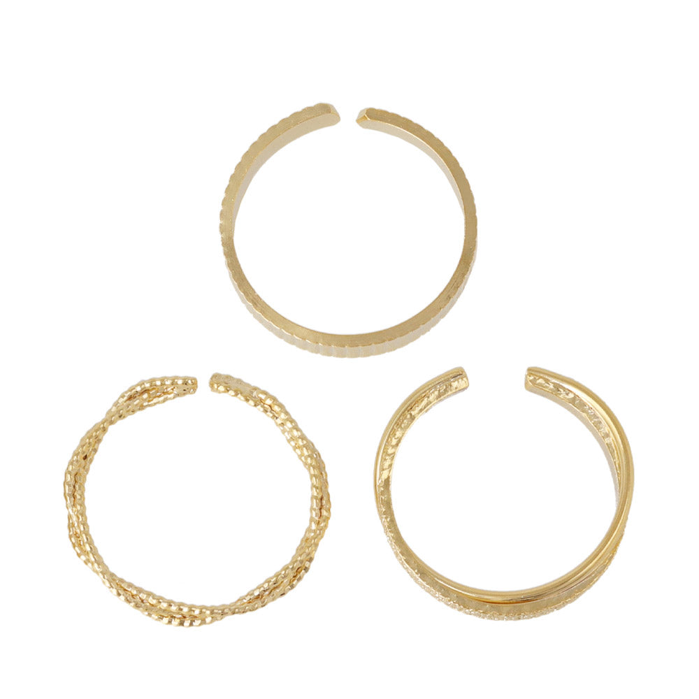 Gold Tone Cuff Ring Stack Pack