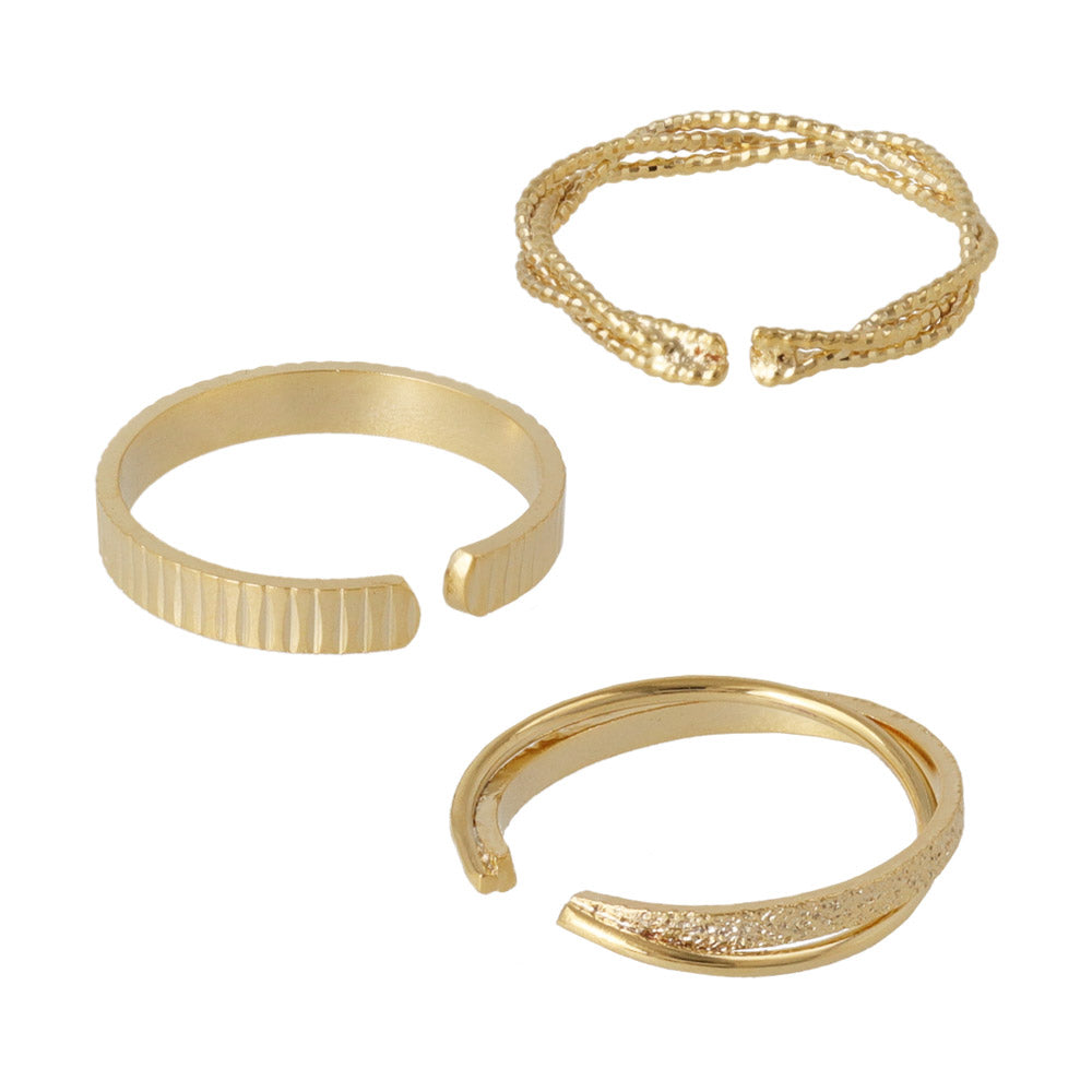 Gold Tone Cuff Ring Stack Pack