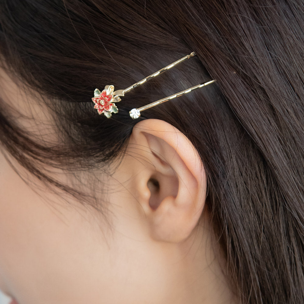 Poinsettia Ornament Hairpin Set