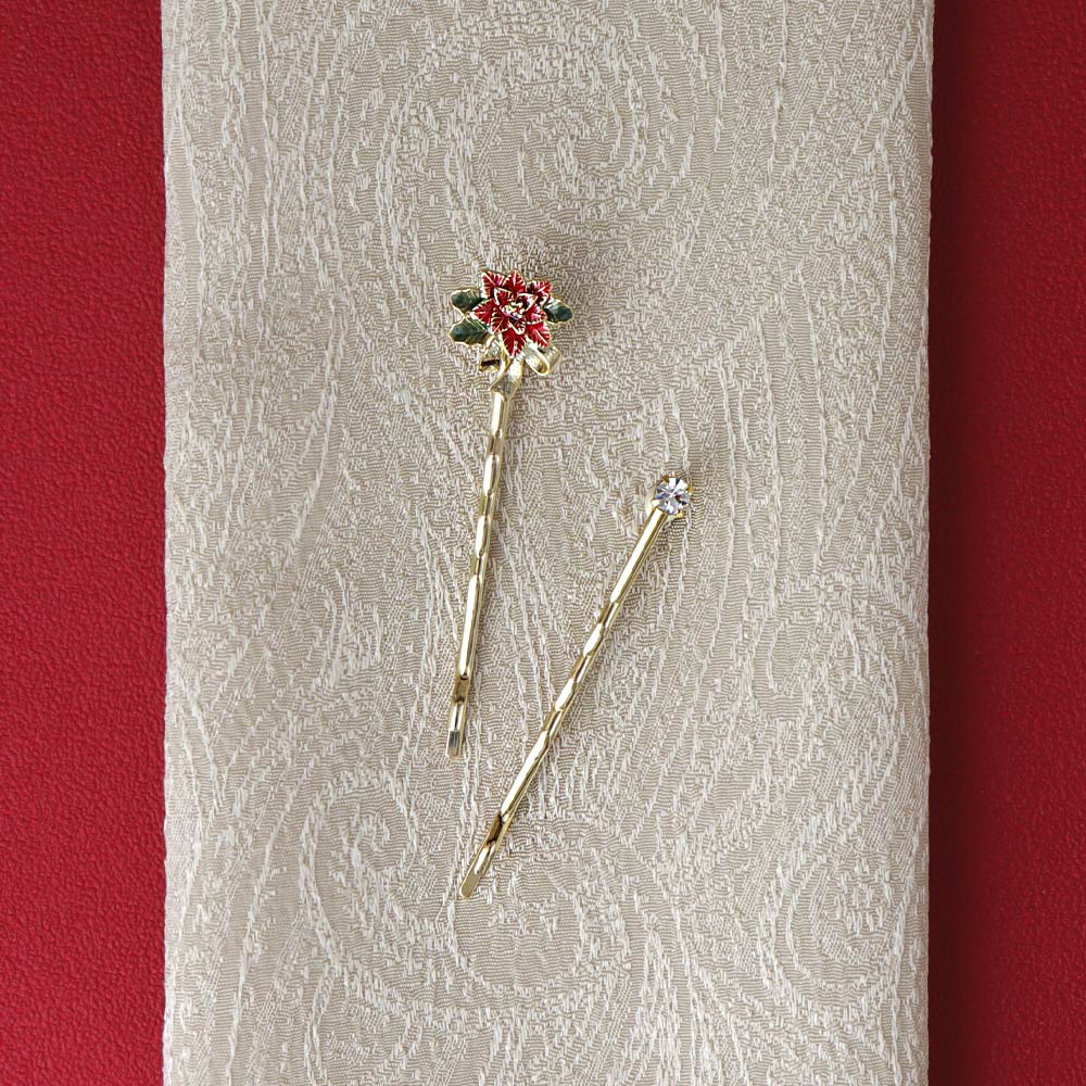 Poinsettia Ornament Hairpin Set