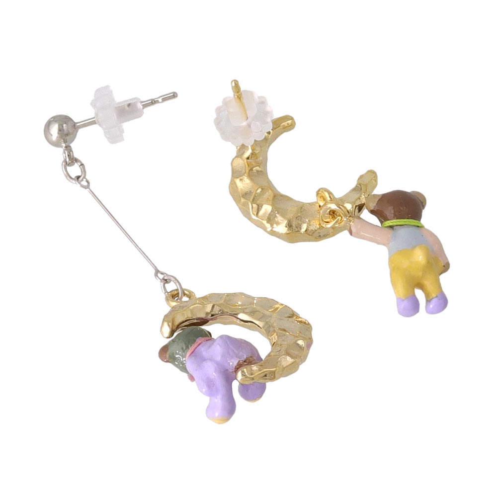 Little Bear and Moon Mismatched Earrings
