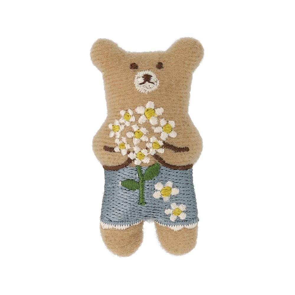 Little Bear and Flower Padded Brooch