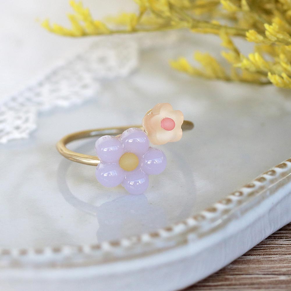 Pastel Purple Flower Cuff Ring - osewaya