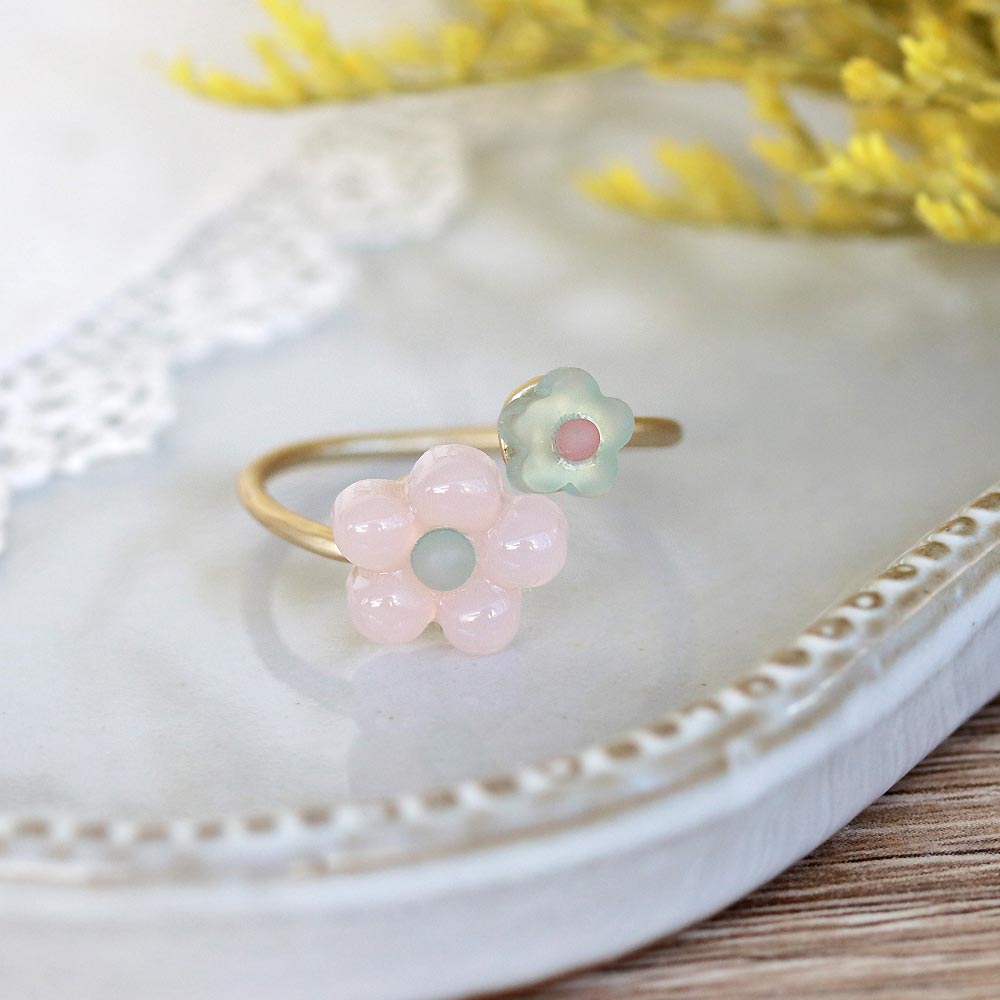 Pastel Pink Flower Cuff Ring - osewaya