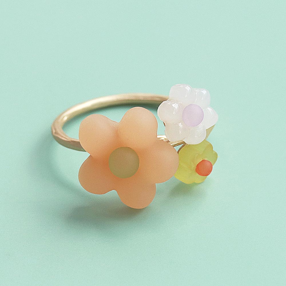 Vibrant Flower Cuff Ring Orange