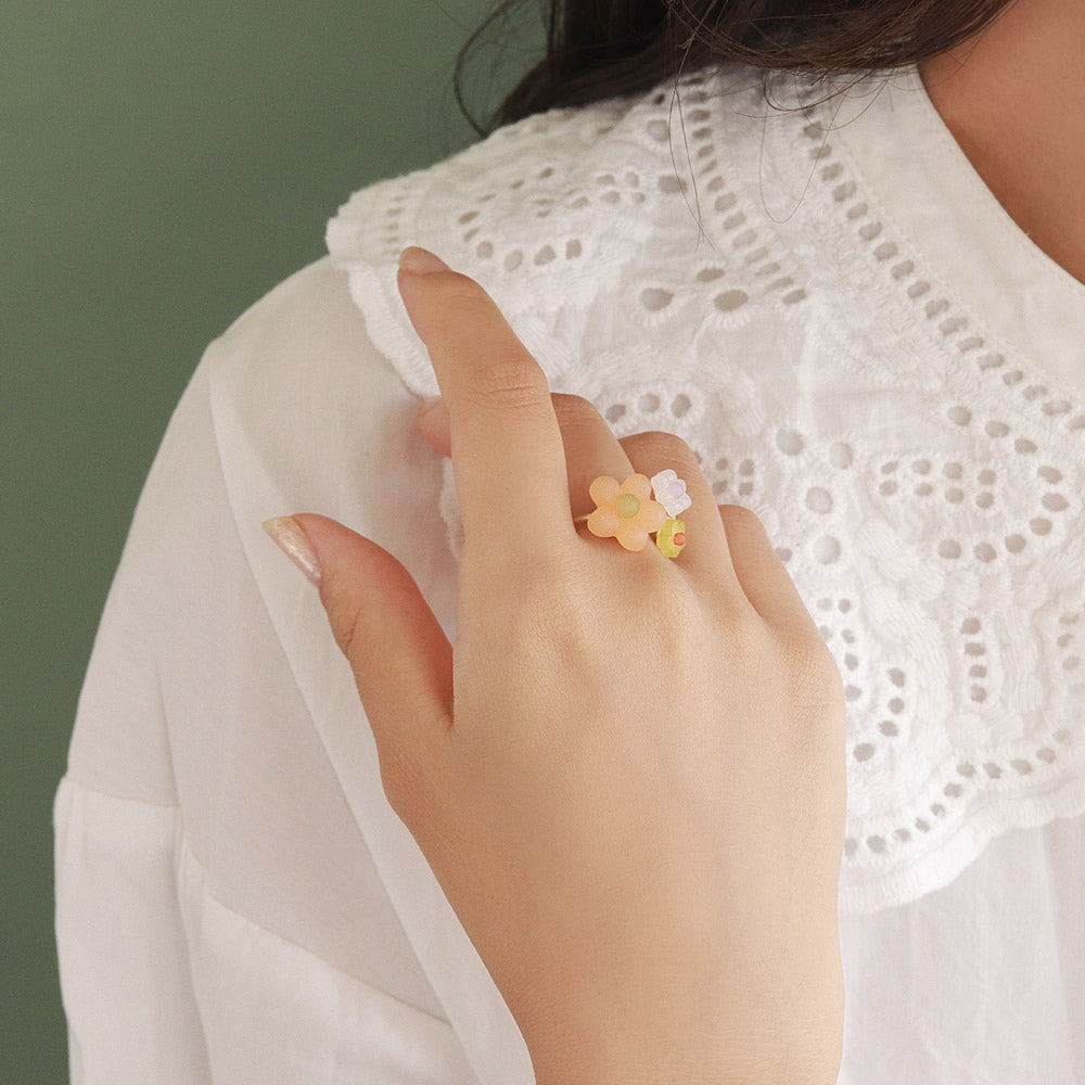 Vibrant Flower Cuff Ring Orange