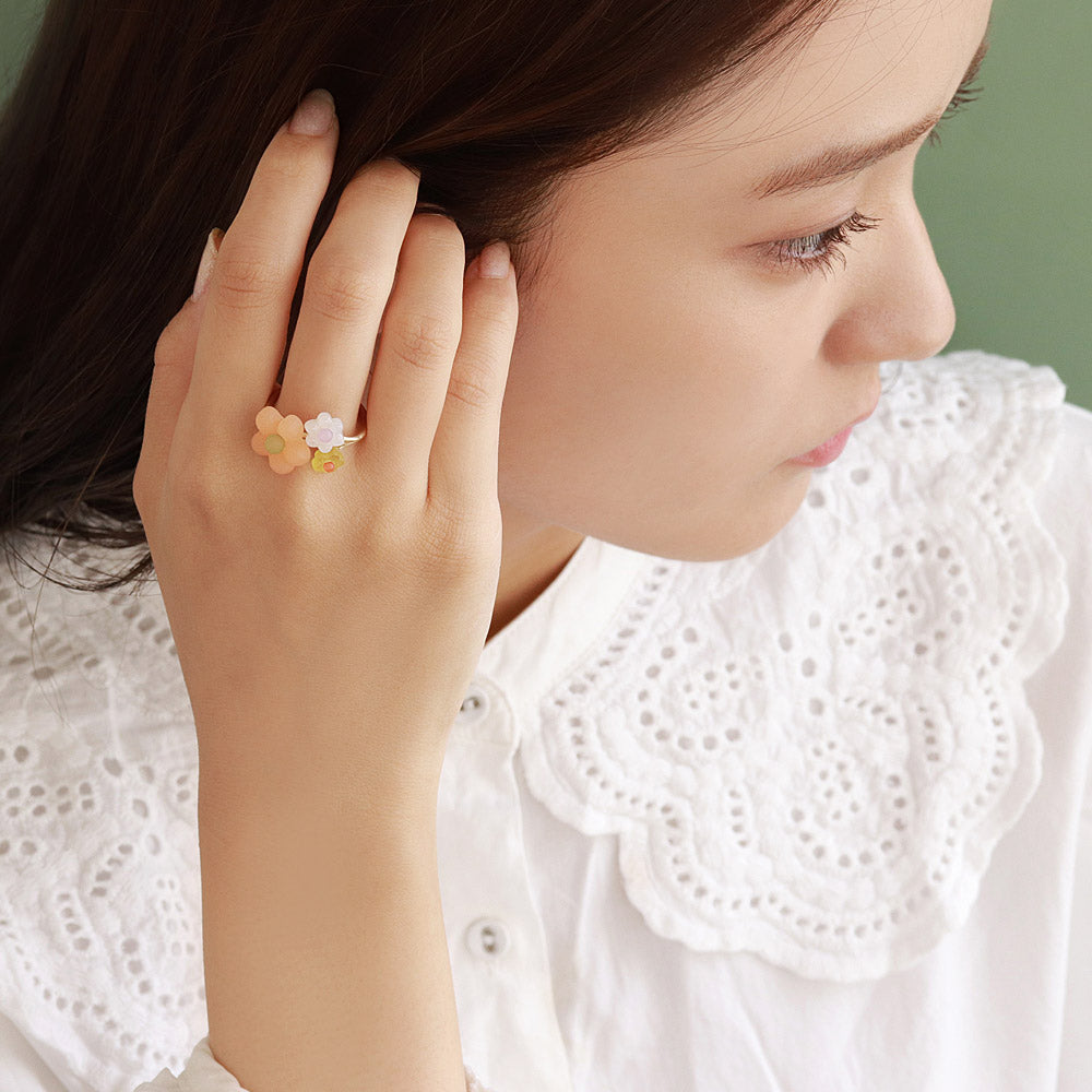 Vibrant Flower Cuff Ring Orange