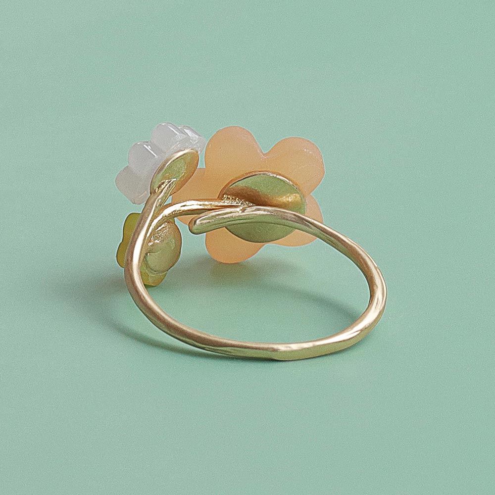 Vibrant Flower Cuff Ring Orange