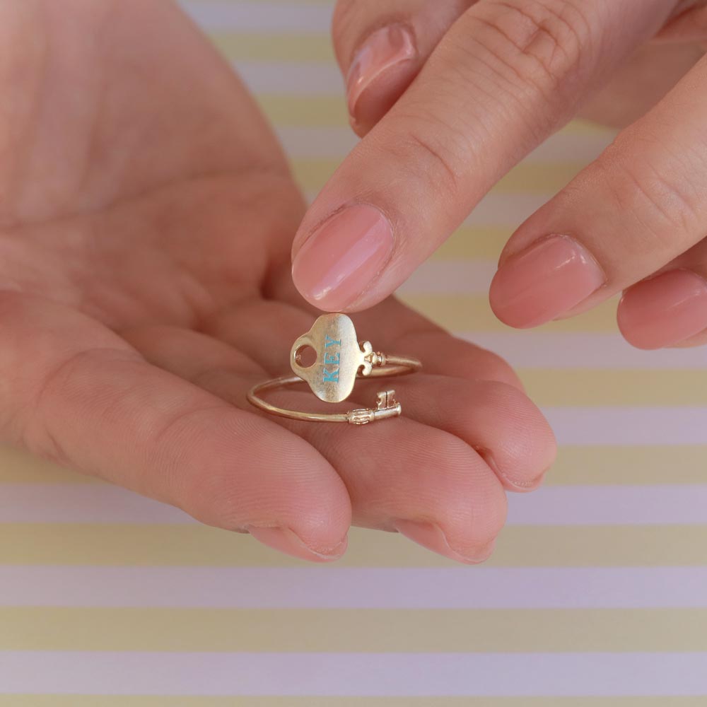 Gold Tone Chest Key Cuff Ring