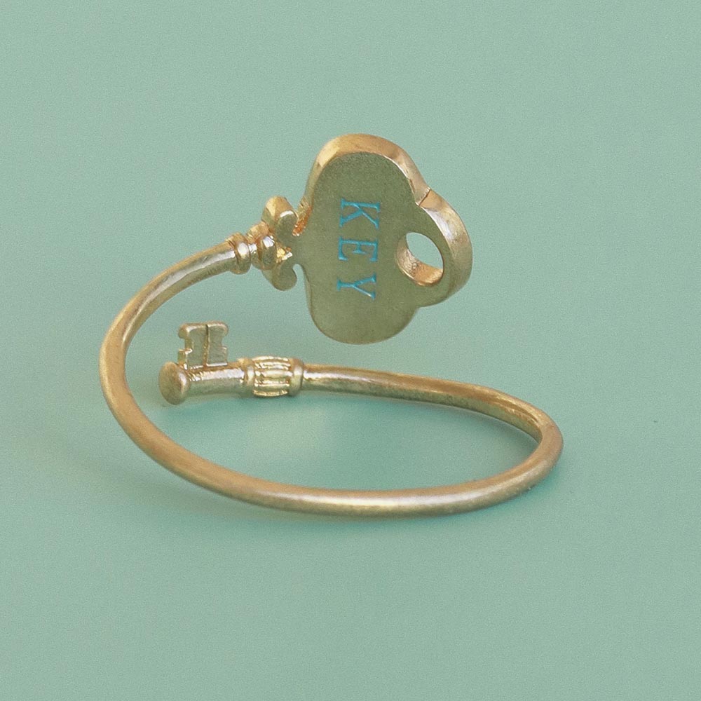 Gold Tone Chest Key Cuff Ring