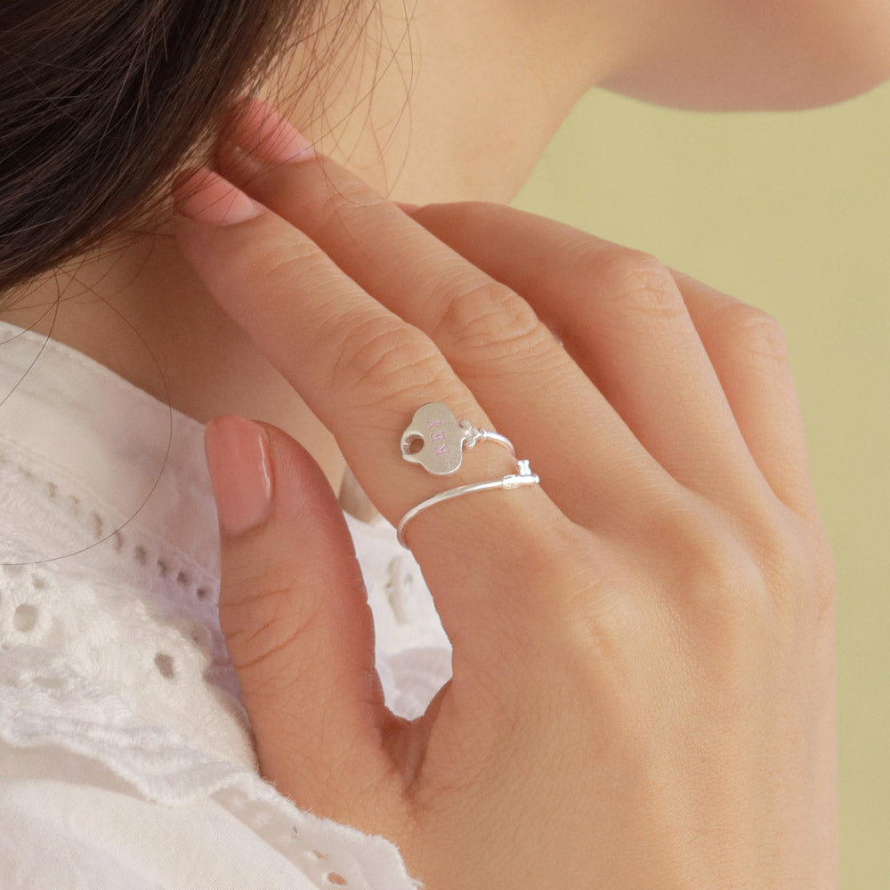 Silver Tone Chest Key Cuff Ring