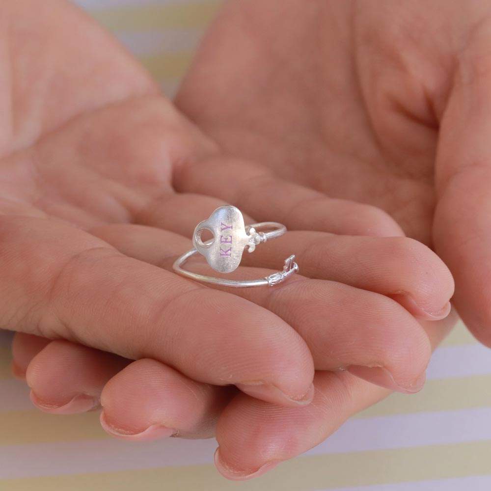 Silver Tone Chest Key Cuff Ring