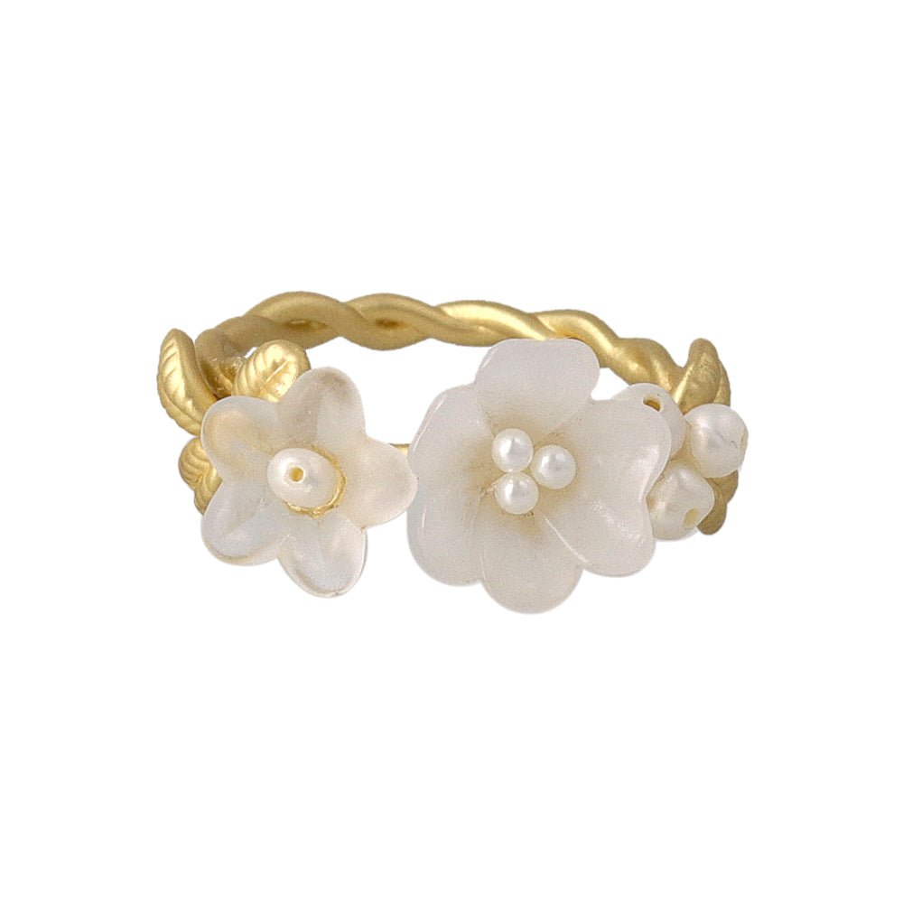 Small White Flower Open Ring