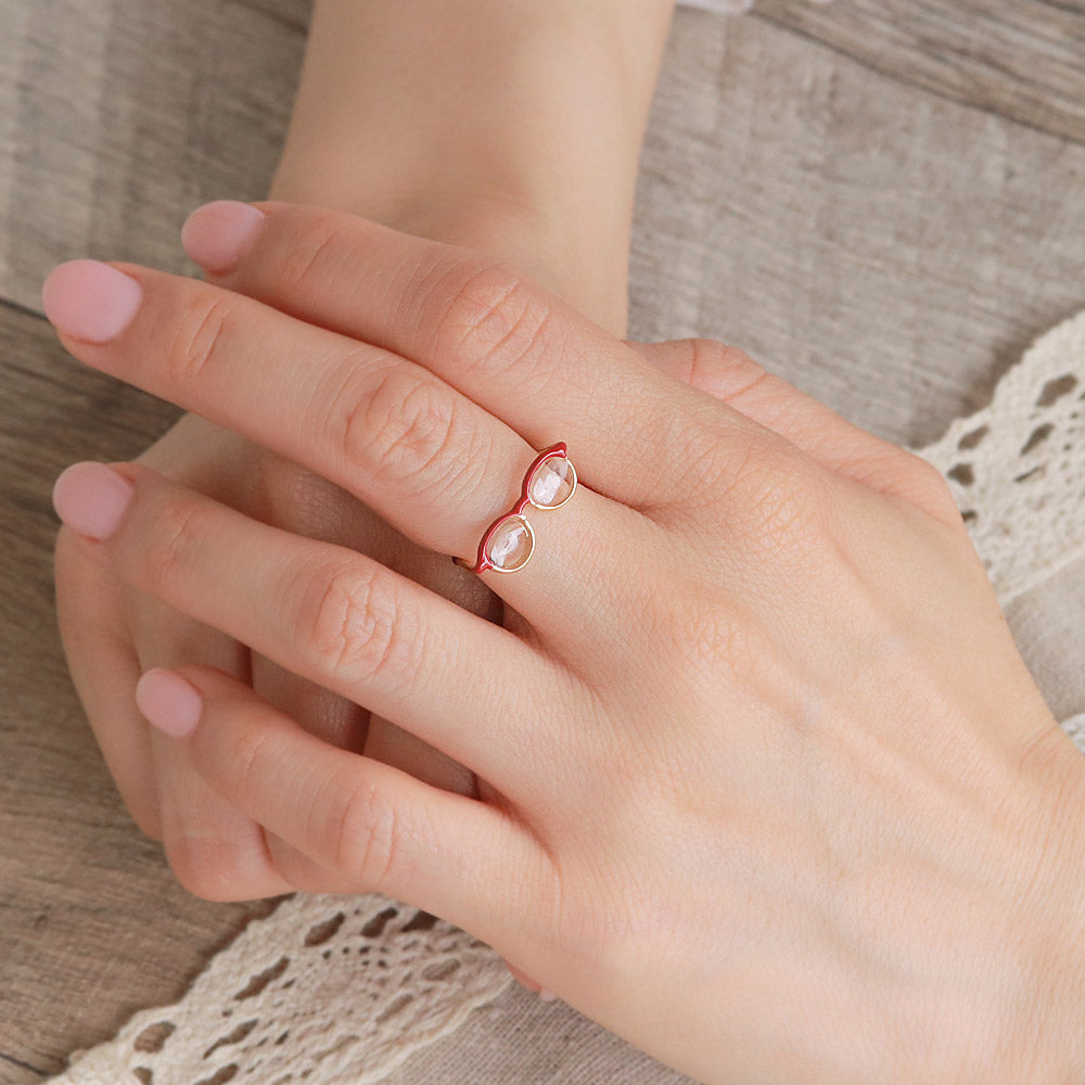 Red Half Rim Glasses Ring