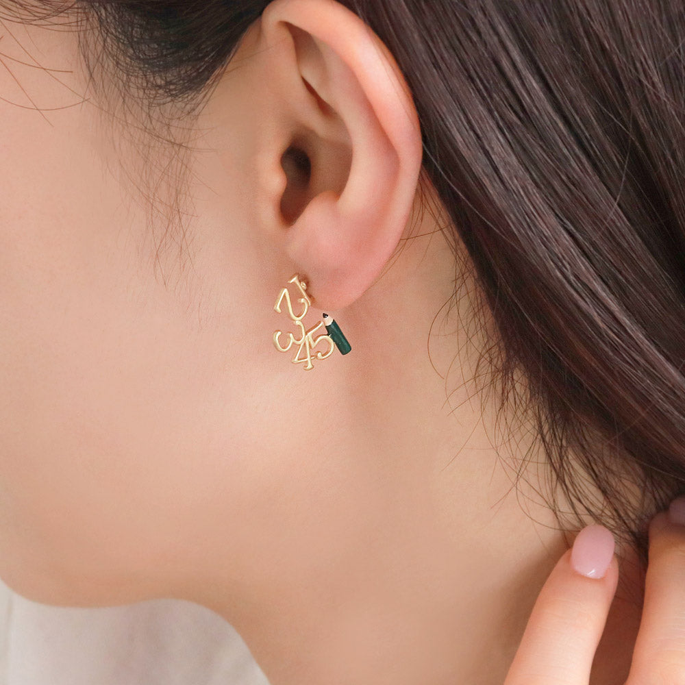 Pencil and Number Earrings