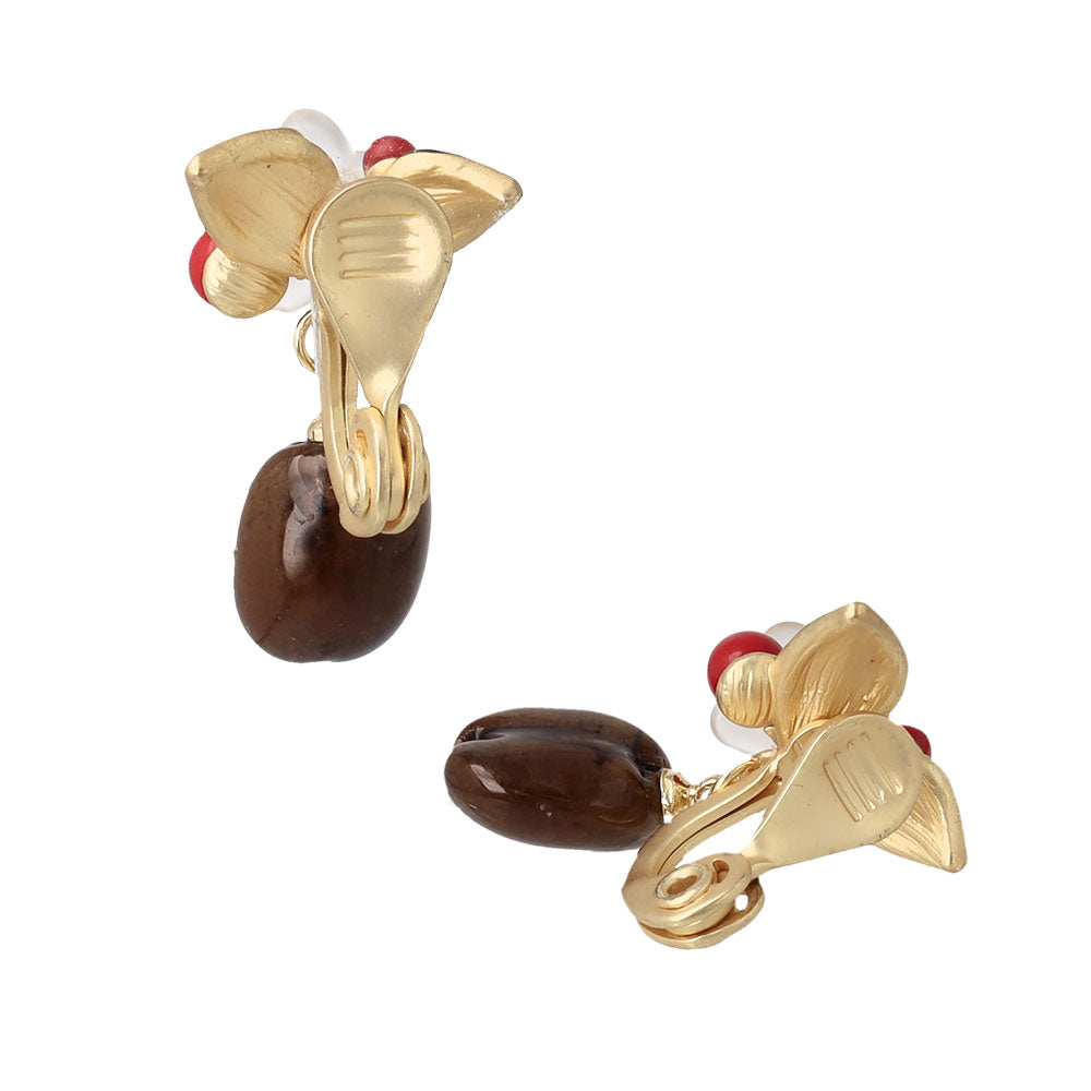 Coffee Bean Clip On Earrings