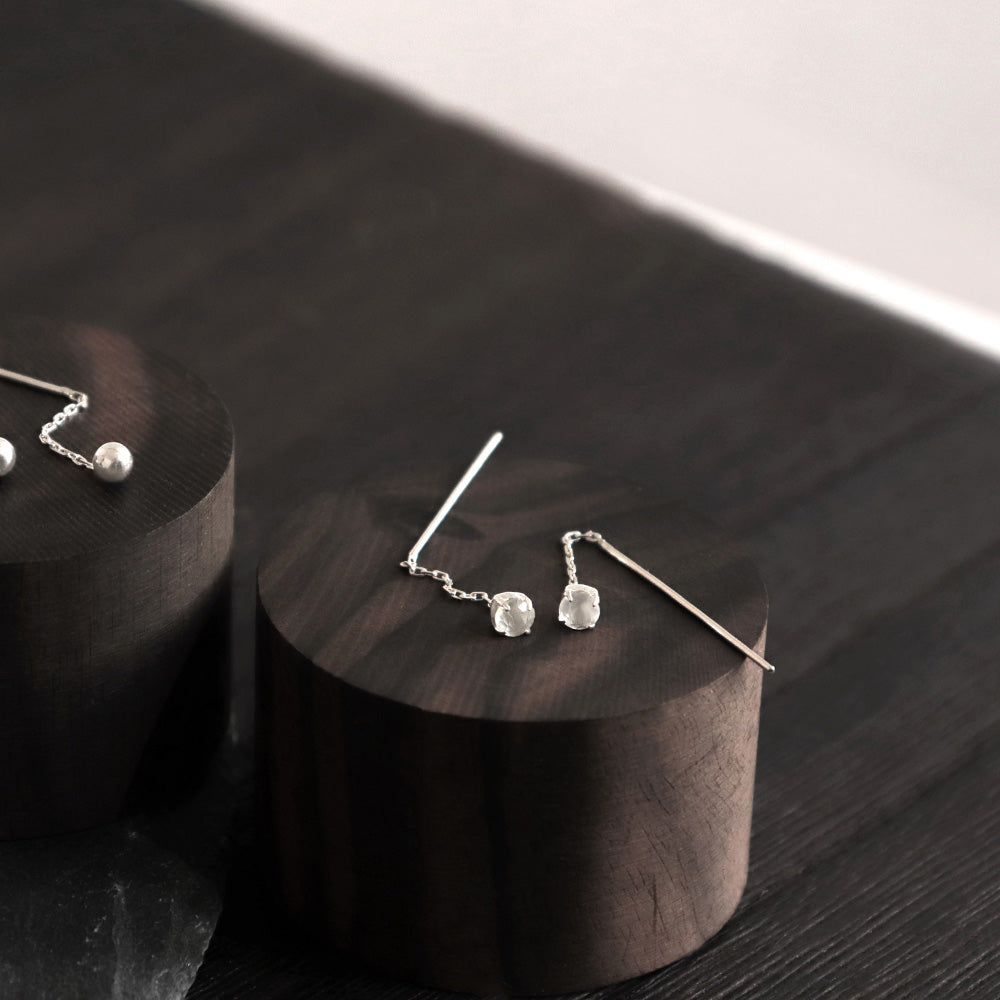 925 Silver Moonstone Threader Earrings