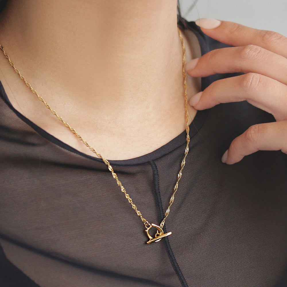 Gold Tone Surgical Steel Wave Chain Necklace