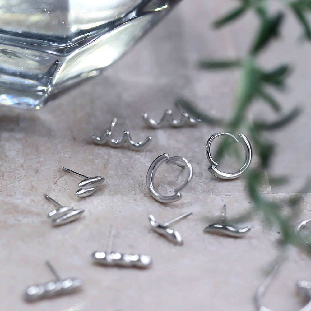 Rhodium Plated Irregular Circle Studs