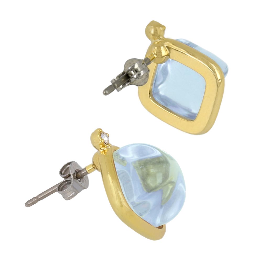 Blue Square Glass Jewel Studs