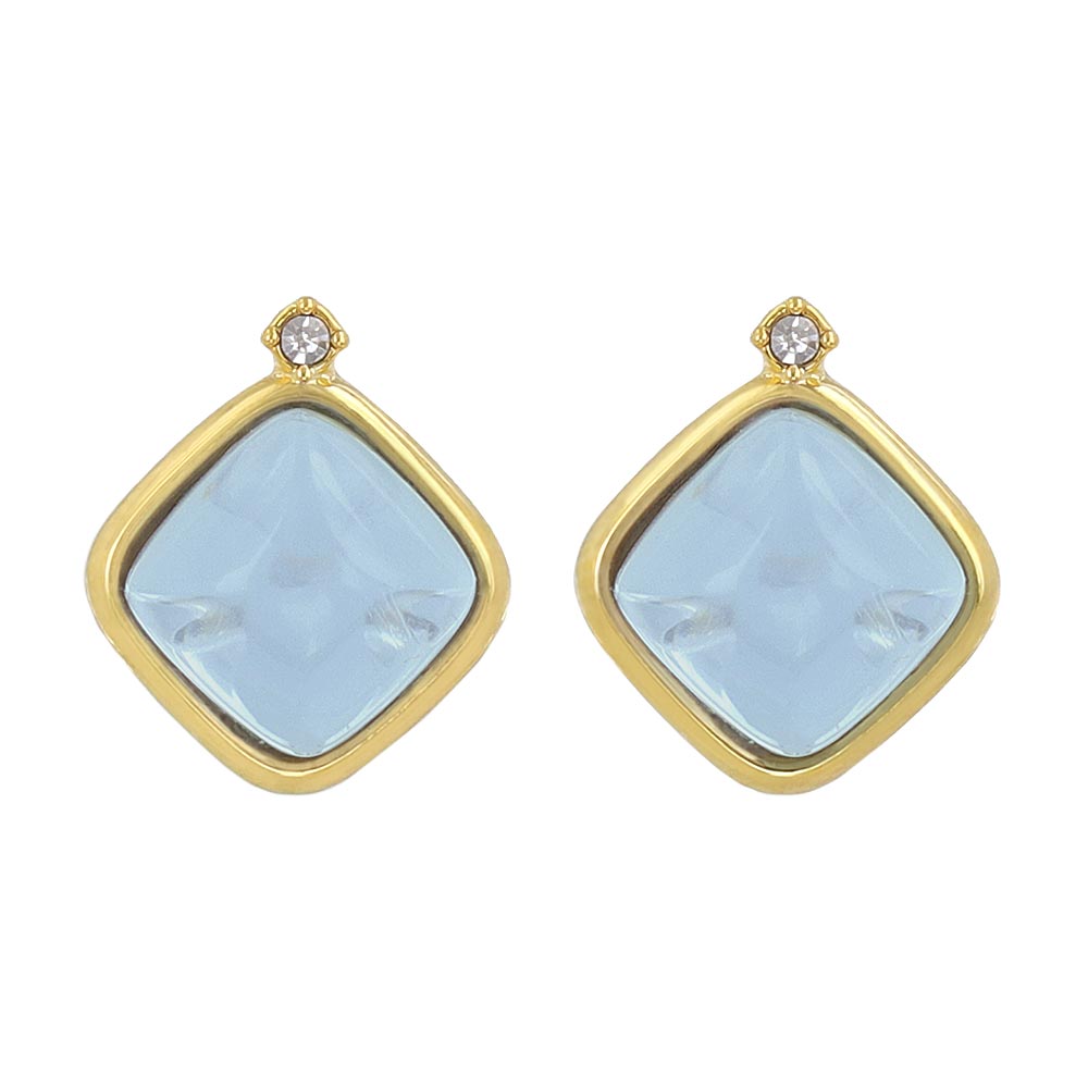 Blue Square Glass Jewel Studs