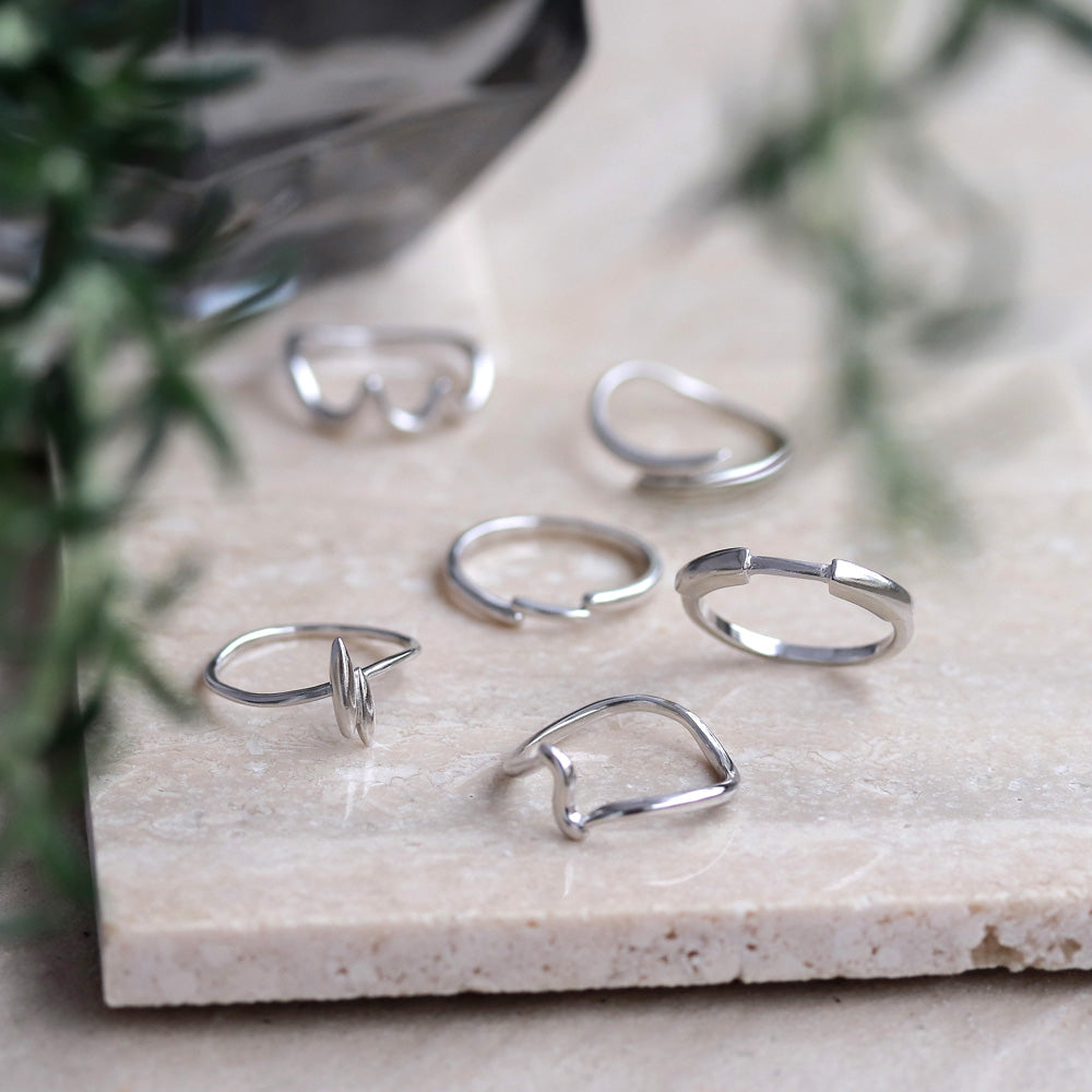 Rhodium Plated Wave Band Ring