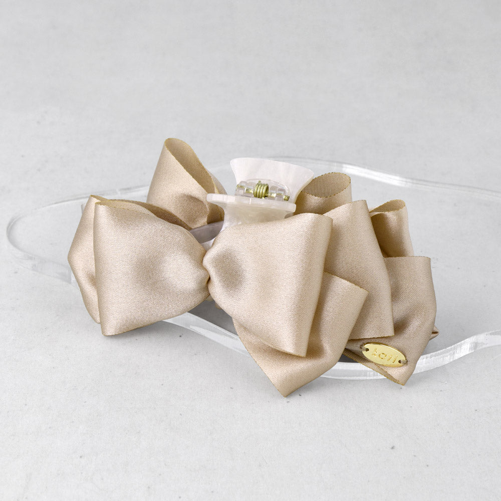 Layered Beige Bow Hair Claw - osewaya