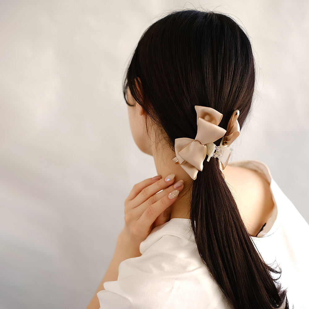 Layered Beige Bow Hair Claw