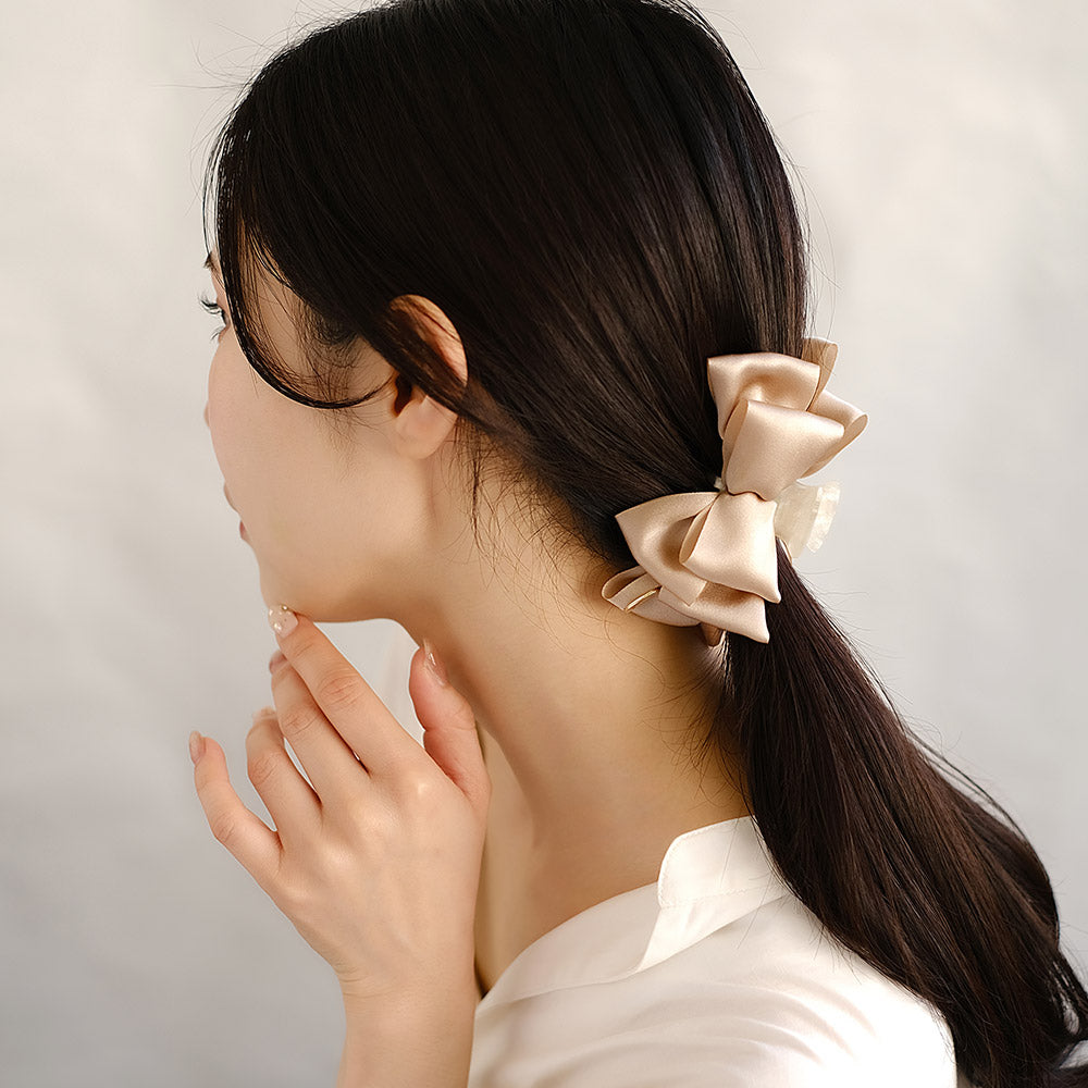 Layered Beige Bow Hair Claw