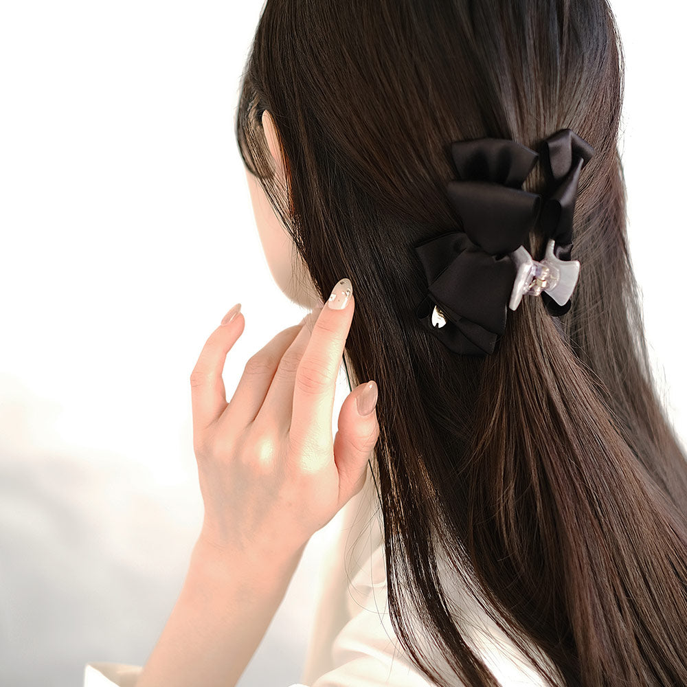 Layered Black Bow Hair Claw