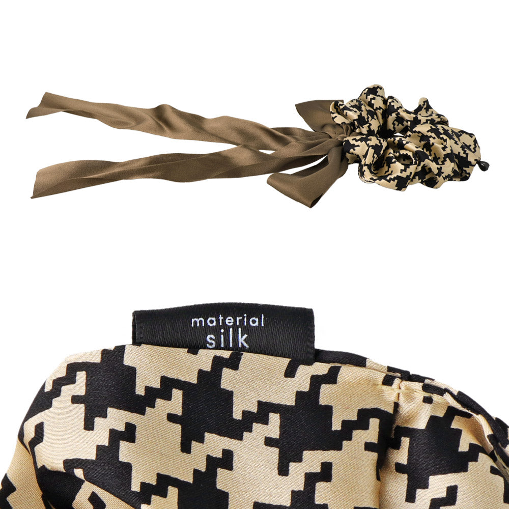 Houndtooth Long Tail Silk Scrunchie