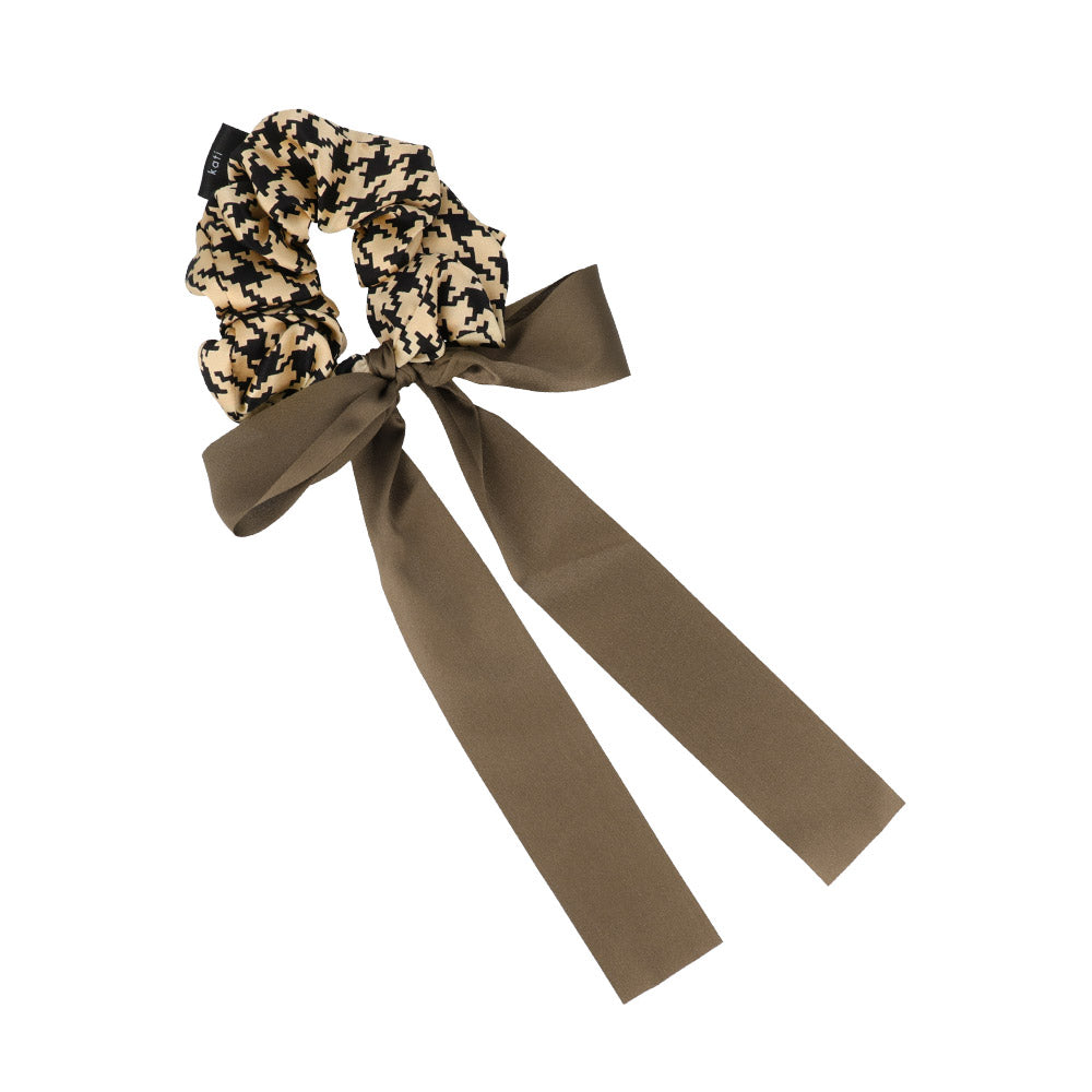 Houndtooth Long Tail Silk Scrunchie