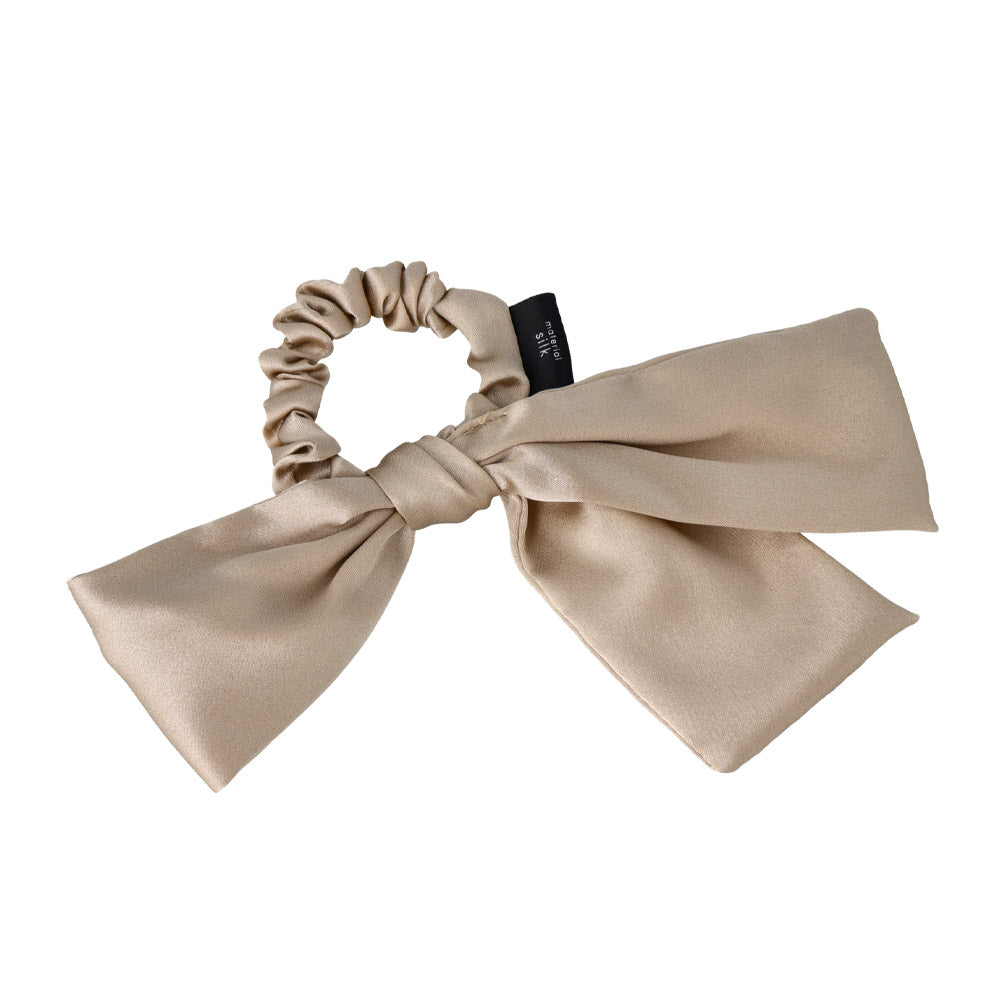 Asymmetric Beige Bow Scrunchie