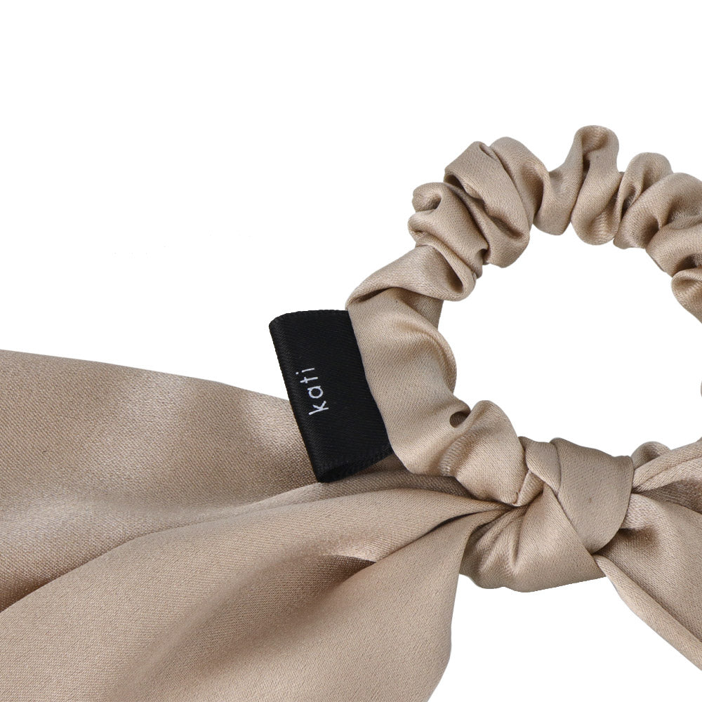 Asymmetric Beige Bow Scrunchie