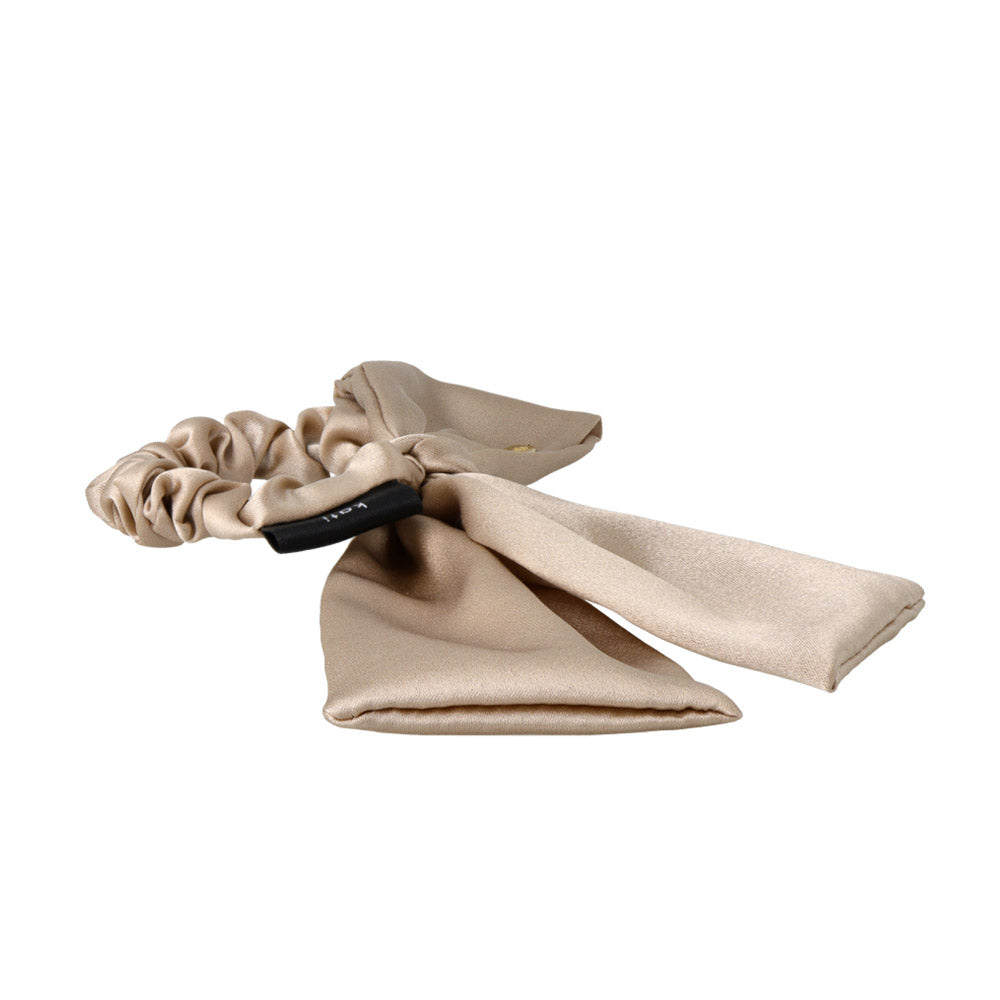 Asymmetric Beige Bow Scrunchie