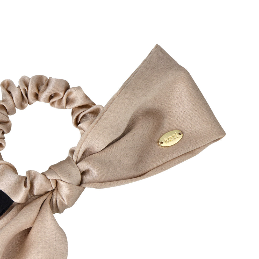 Asymmetric Beige Bow Scrunchie