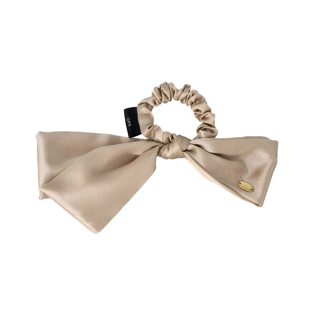 Asymmetric Beige Bow Scrunchie