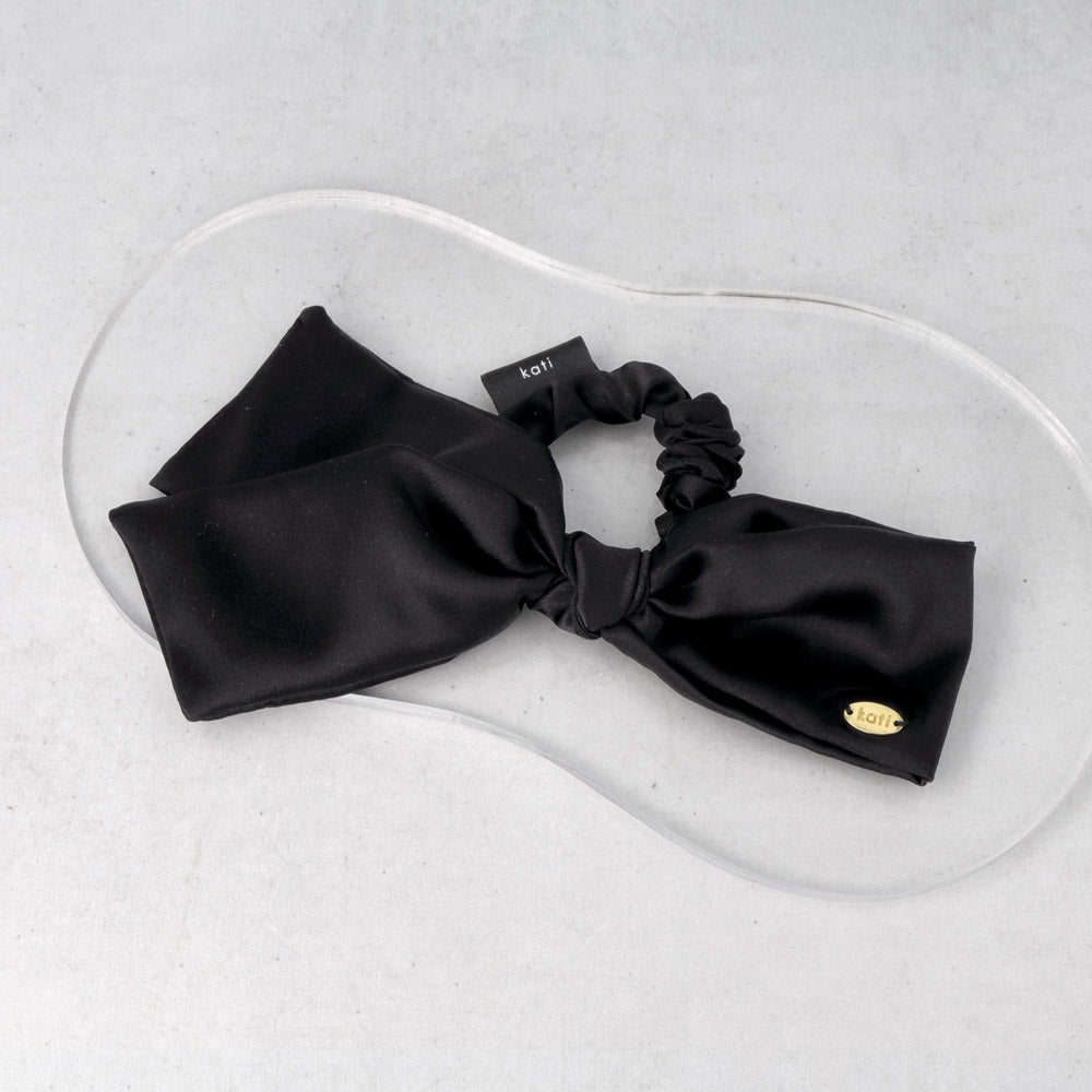 Asymmetric Black Bow Scrunchie - osewaya