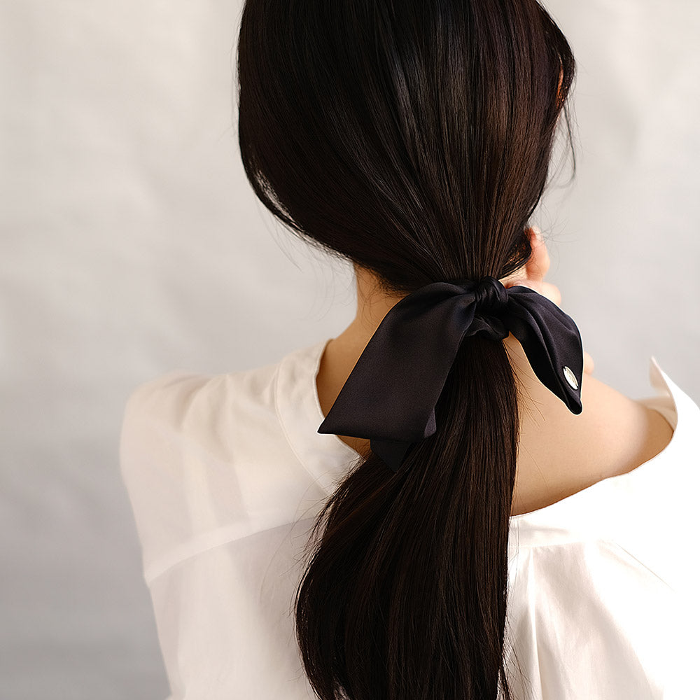 Asymmetric Black Bow Scrunchie