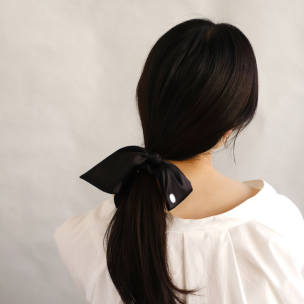 Asymmetric Black Bow Scrunchie