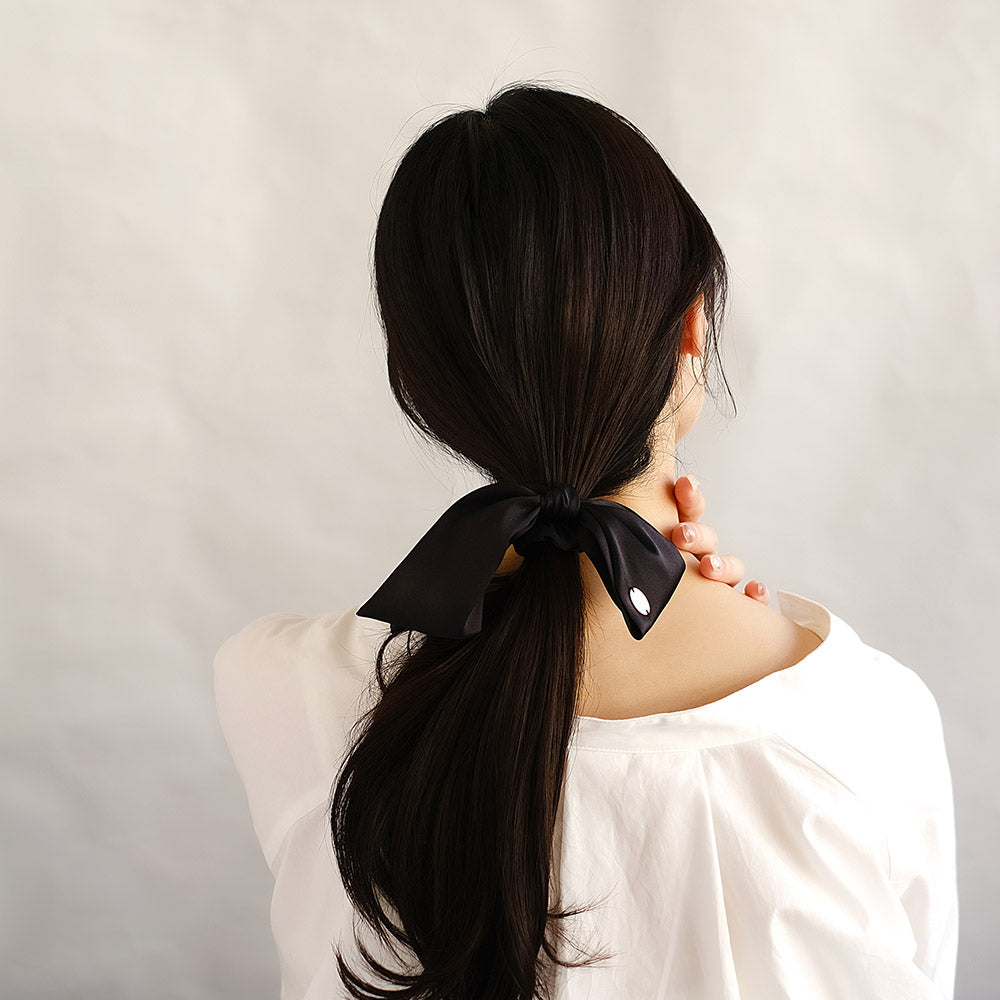 Asymmetric Black Bow Scrunchie