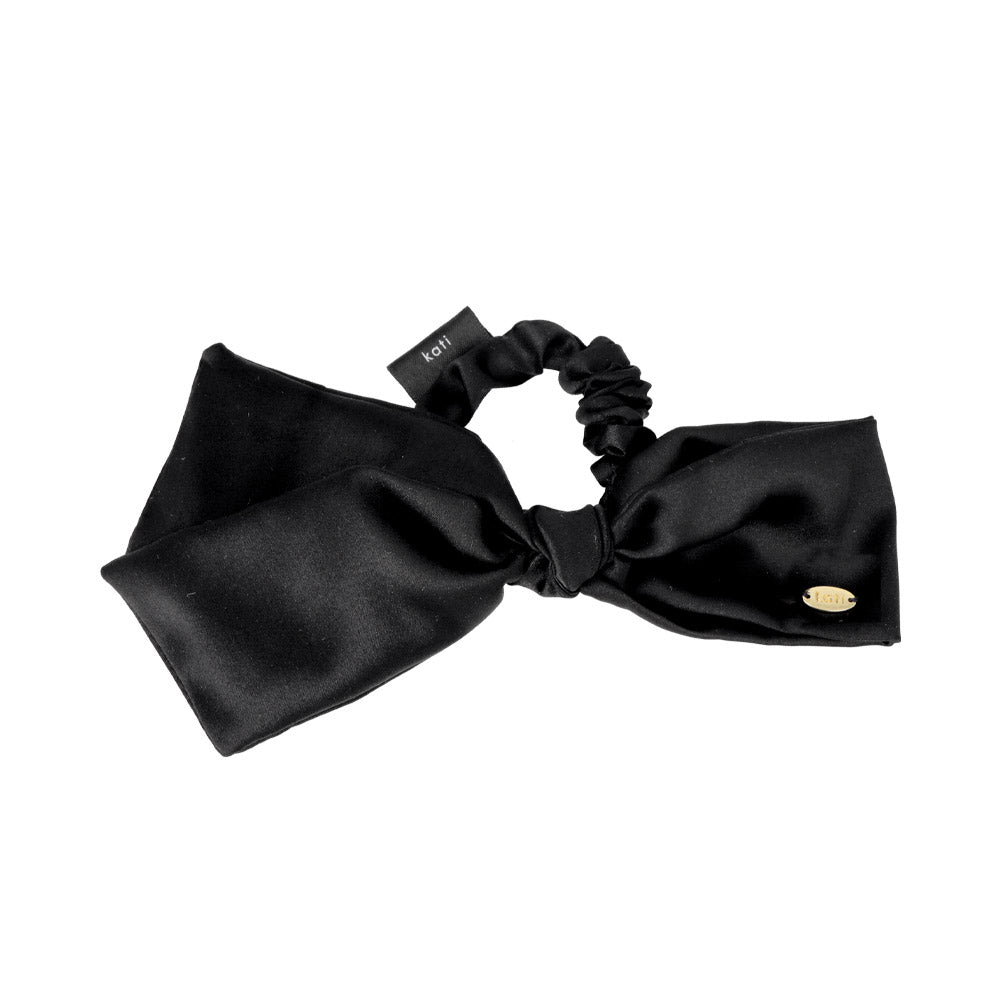 Asymmetric Black Bow Scrunchie
