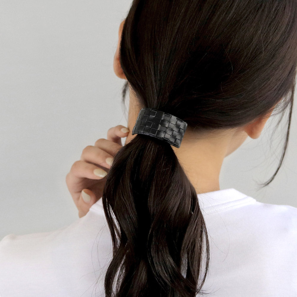 Rectangle Braided Black Leather